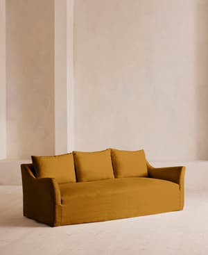 Roma Three Seater Sofa - Linen - Turmeric - US - Listing Image