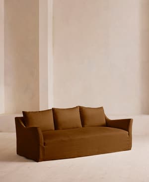 Roma Three Seater Sofa - Linen - Terracotta - UK - Listing Image