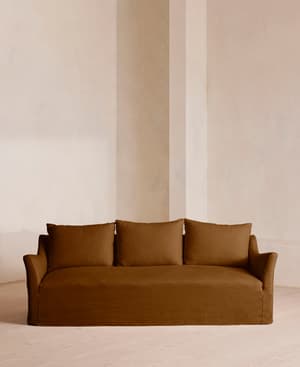 Roma Three Seater Sofa - Linen - Terracotta - UK - Hover Image