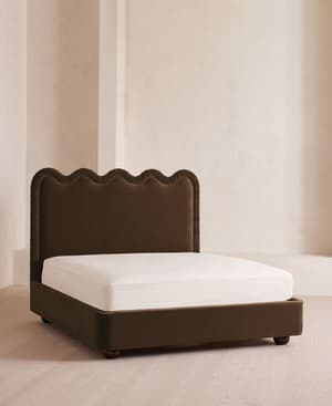 Tristan Bed - Queen - Velvet - Chocolate - US - Listing Image
