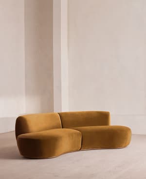 Aline Serpentine Sectional Sofa - Three Seater - Mustard Velvet - US - Hover Image