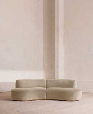 Aline Serpentine Sectional Sofa - Three Seater - Velvet - Oyster - US - Listing Image