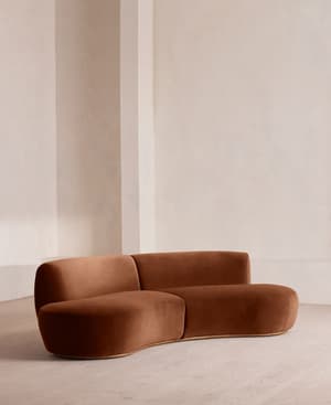 Aline Serpentine Sectional Sofa - Three Seater - Velvet - Cinnamon - US - Hover Image