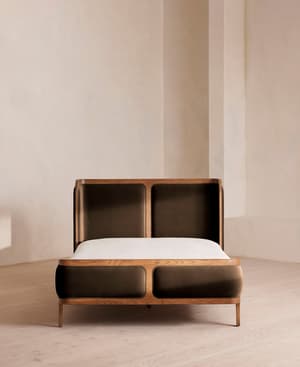 Belsa Bed - Light Oak - King - Velvet - Chocolate - Hover Image