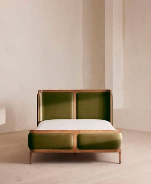 Belsa Bed - Light Oak - King - Velvet - Olive - US - Hover Image