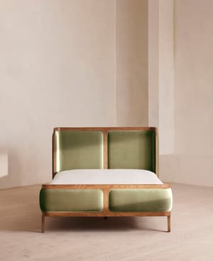 Belsa Bed - Light Oak - King - Velvet - Lichen - Hover Image