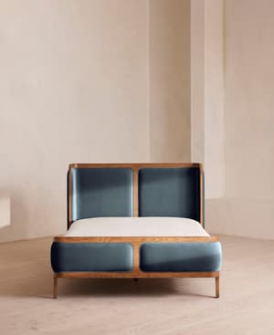 Belsa Bed - Light Oak - Queen - Velvet - Grey Blue - US - Hover Image