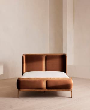 Belsa Bed - Light Wood - King - Velvet - Cinnamon - UK - Hover Image
