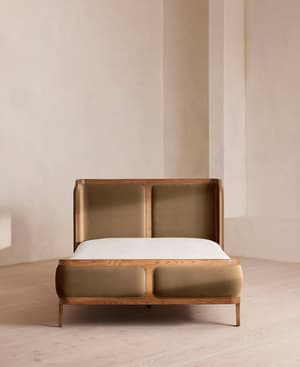 Belsa Bed - Light Wood - King - Velvet - Truffle - UK - Hover Image