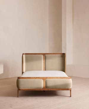 Belsa Bed - Light Wood - Queen - Velvet - Oyster - US - Hover Image