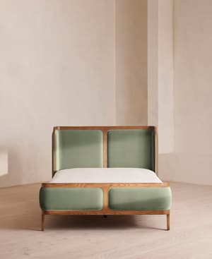 Belsa Bed - Light Wood - Queen - Velvet - Seafoam - US - Hover Image