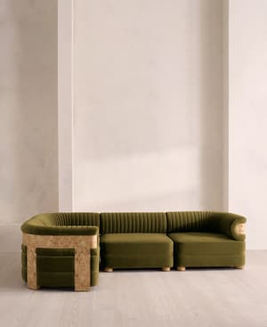 Caleb Modular L-Shape Sofa - Velvet - Olive - Blonde Burl - UK - Hover Image