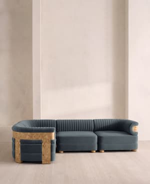 Caleb Modular L-Shape Sofa - Velvet - Grey Blue - Blonde Burl - UK - Hover Image