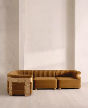 Caleb Modular L-Shape Sofa - Velvet - Mustard - Blonde Burl - UK - Hover Image