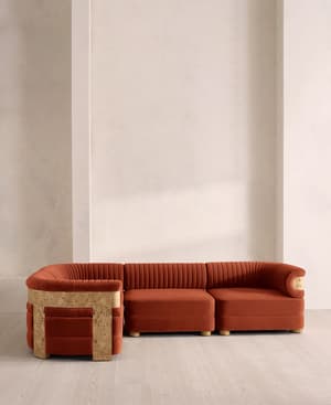 Caleb Modular L-Shape Sofa - Velvet - Rust - Blonde Burl - UK - Hover Image