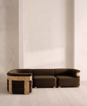 Caleb Sectional Sofa - L-Shape Sofa - Velvet - Chocolate - Blonde Burl - US - Hover Image