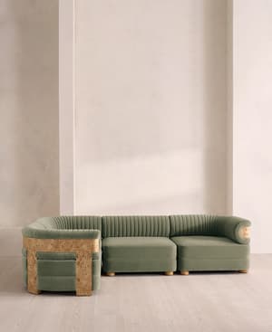 Caleb Sectional Sofa - L-Shape Sofa - Velvet - Seafoam - Blonde Burl - US - Hover Image