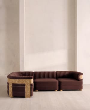 Caleb Sectional Sofa - L-Shape Sofa - Velvet - Aubergine - Blonde Burl - US - Hover Image