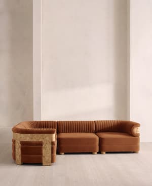 Caleb Modular Sofa - L-Shape Sofa - Velvet - Cinnamon - Blonde Burl - UK - Hover Image