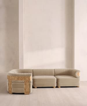 Caleb Modular Sofa - L-Shape Sofa - Velvet - Oyster - Blonde Burl - UK - Hover Image