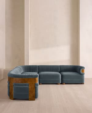 Caleb Modular Corner Sofa - Velvet - Grey Blue - Dark Burl - UK - Hover Image
