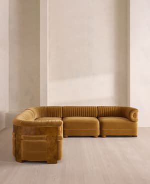Caleb Modular Corner Sofa - Velvet - Mustard - Dark Burl - UK - Hover Image