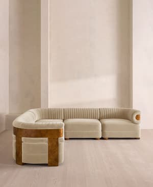 Caleb Sectional Sofa - Corner Sofa - Velvet - Oyster - Dark Burl - US - Hover Image