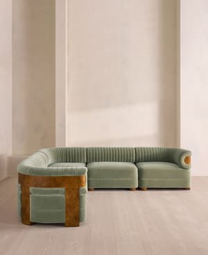 Caleb Sectional Sofa - Corner Sofa - Velvet - Seafoam - Dark Burl - US - Hover Image
