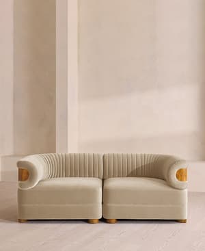 Caleb Sectional Sofa - Three Seater - Velvet - Oyster - Dark Burl - US - Listing Image