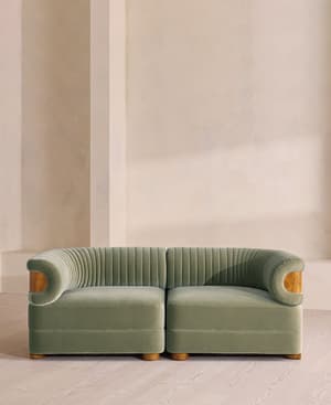 Caleb Sectional Sofa - Three Seater - Velvet - Seafoam - Dark Burl - US - Listing Image