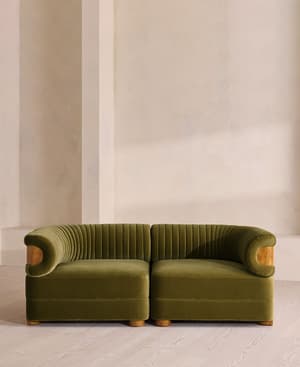 Caleb Modular Three Seater Sofa - Velvet - Olive - Dark Burl - UK - Listing Image