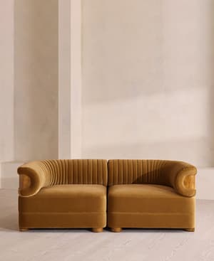 Caleb Modular Three Seater Sofa - Velvet - Mustard - Dark Burl - UK - Listing Image