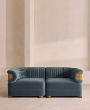 Caleb Modular Three Seater Sofa - Velvet - Grey Blue - Dark Burl - UK - Listing Image