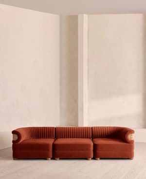 Caleb Modular Four Seater Sofa - Velvet - Rust - Blonde Burl - UK - Listing Image