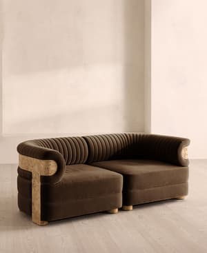 Caleb Modular Three Seater Sofa - Velvet - Chocolate - Blonde Burl - UK - Hover Image