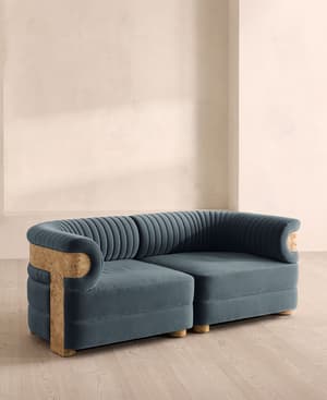 Caleb Modular Three Seater Sofa - Velvet - Grey Blue - Blonde Burl - UK - Hover Image