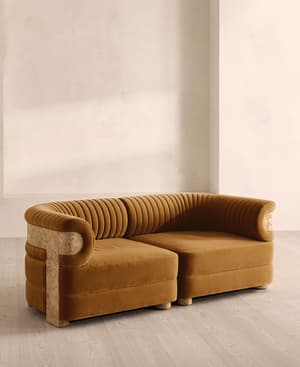 Caleb Modular Three Seater Sofa - Velvet - Mustard - Blonde Burl - UK - Hover Image