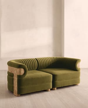Caleb Sectional Three Seater Sofa - Velvet - Olive - Blonde Burl - US - Hover Image
