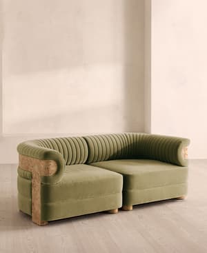 Caleb Sectional Three Seater Sofa - Velvet - Lichen - Blonde Burl - US - Hover Image