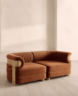 Caleb Modular Sofa - Three Seater - Velvet - Cinnamon - Blonde Burl - UK - Hover Image