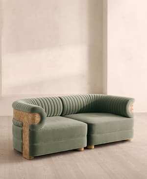Caleb Sectional Sofa - Three Seater - Velvet - Seafoam - Blonde Burl - US - Hover Image