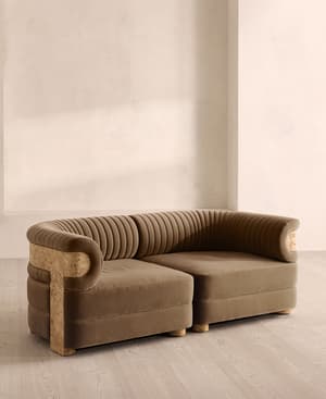 Caleb Modular Sofa - Three Seater - Velvet - Truffle - Blonde Burl - UK - Hover Image