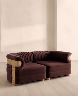 Caleb Sectional Sofa - Three Seater - Velvet - Aubergine - Blonde Burl - US - Hover Image