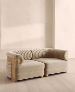 Caleb Modular Sofa - Three Seater - Velvet - Oyster - Blonde Burl - UK - Hover Image