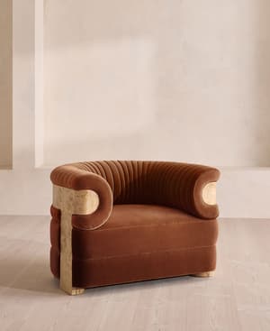 Caleb Armchair - Blonde Burl - Velvet - Cinnamon - US - Listing Image