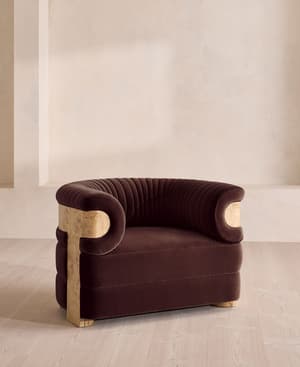 Caleb Armchair - Blonde Burl - Velvet - Aubergine - UK - Listing Image