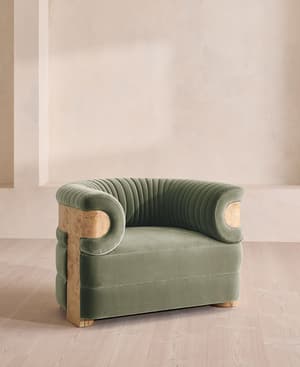 Caleb Armchair - Blonde Burl - Velvet - Seafoam - UK - Listing Image