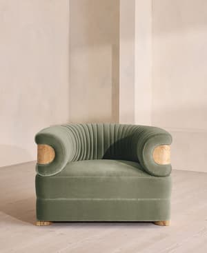 Caleb Armchair - Blonde Burl - Velvet - Seafoam - US - Hover Image