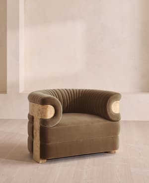 Caleb Armchair - Blonde Burl - Velvet - Truffle - UK - Listing Image