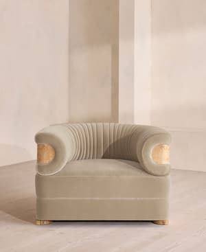 Caleb Armchair - Blonde Burl - Velvet - Oyster - UK - Hover Image